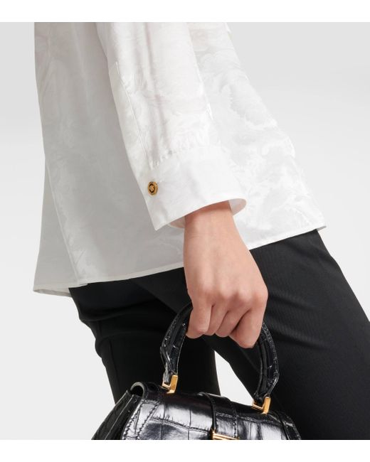 Versace White Barocco Silk-trimmed Jacquard Blouse