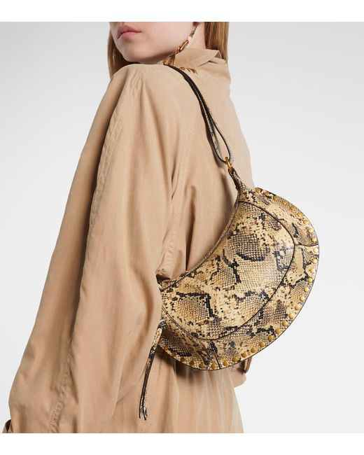Isabel Marant Natural Oskan Moon Snake-Effect Leather Shoulder Bag