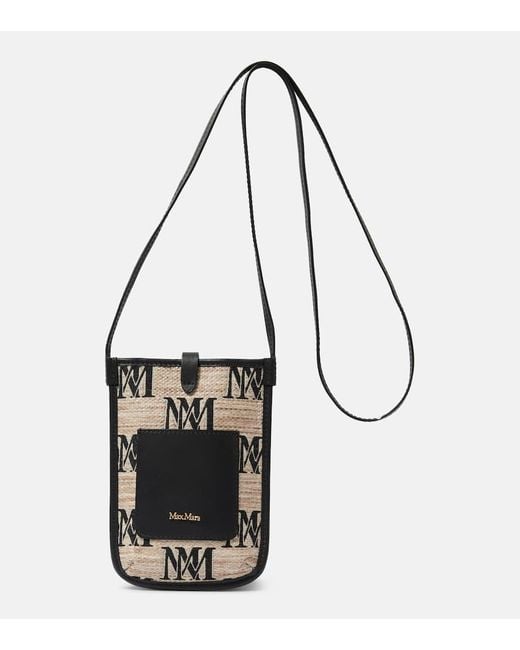 Max Mara Black Phony Leather-Trimmed Canvas Phone Pouch