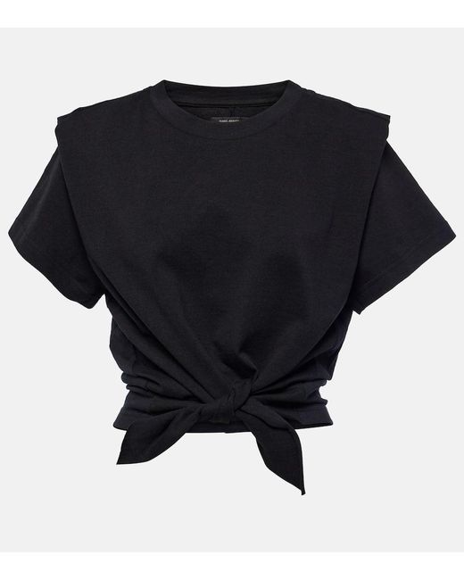 Isabel Marant Black Tie-detail Cotton Crop Top