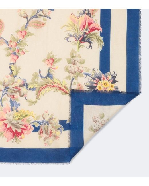 Etro Blue Floral Modal And Cashmere Scarf