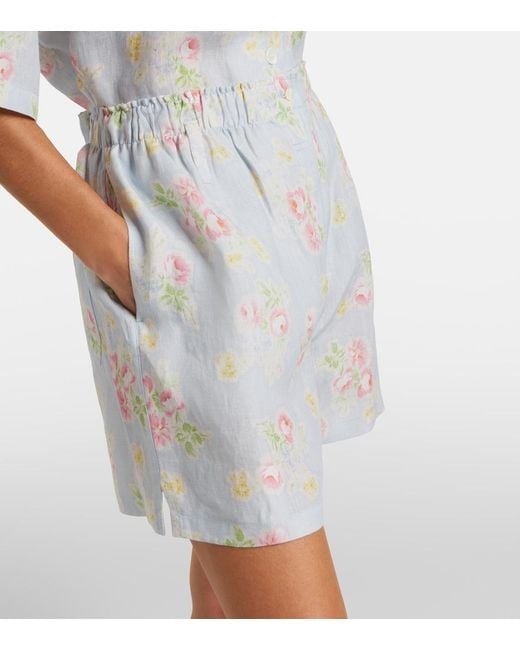 Prada White Floral Linen Shorts