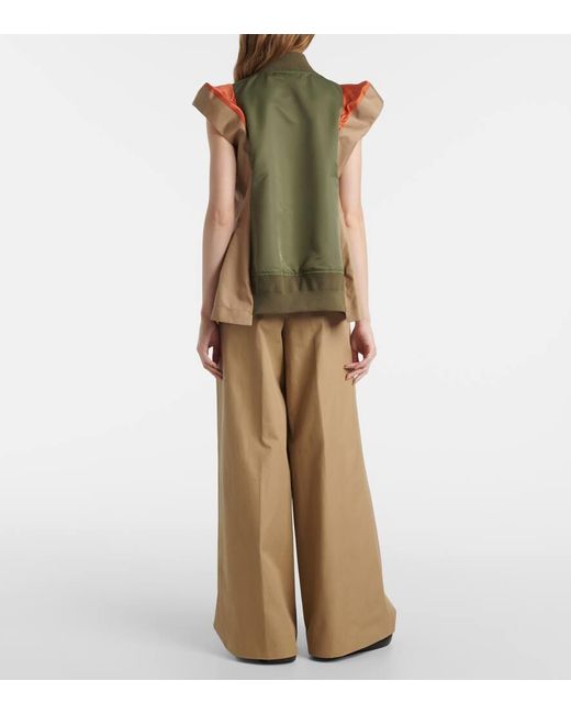 Sacai Green Paneled Twill And Gabardine Vest