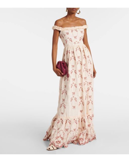 Agua Bendita White Achiote Florero Embroidered Linen Maxi Dress