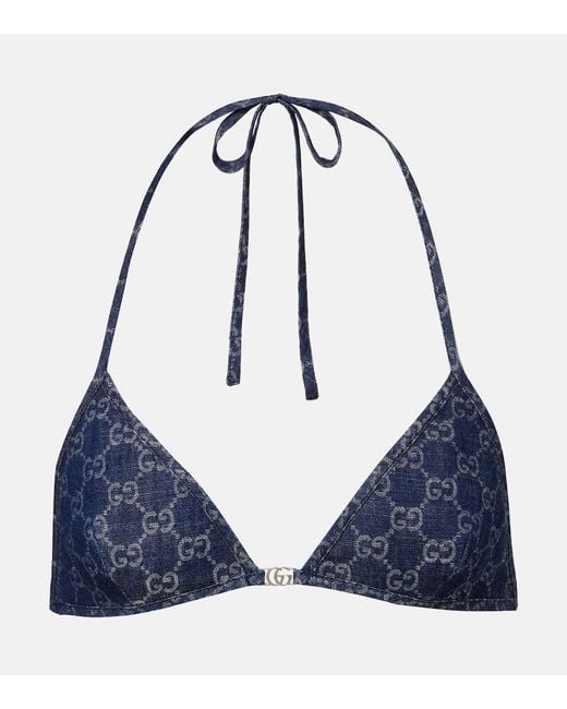 Gucci Blue Gg Denim Jacquard Bra Top