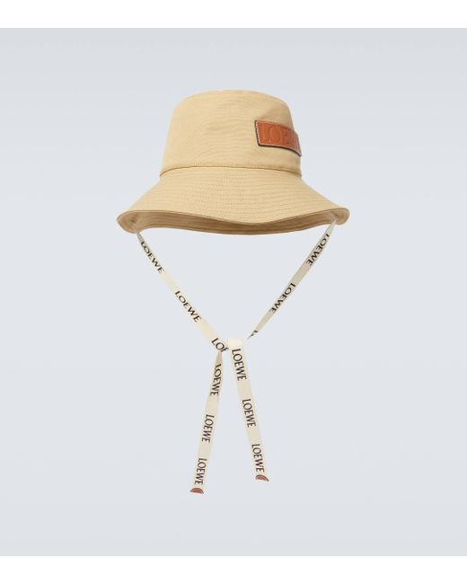 Loewe White Paula's Ibiza Leather-trimmed Canvas Bucket Hat for men