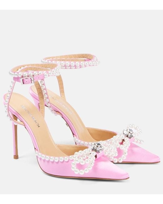 Mach & Mach Pink Double Bow 110 Embellished Satin Pumps