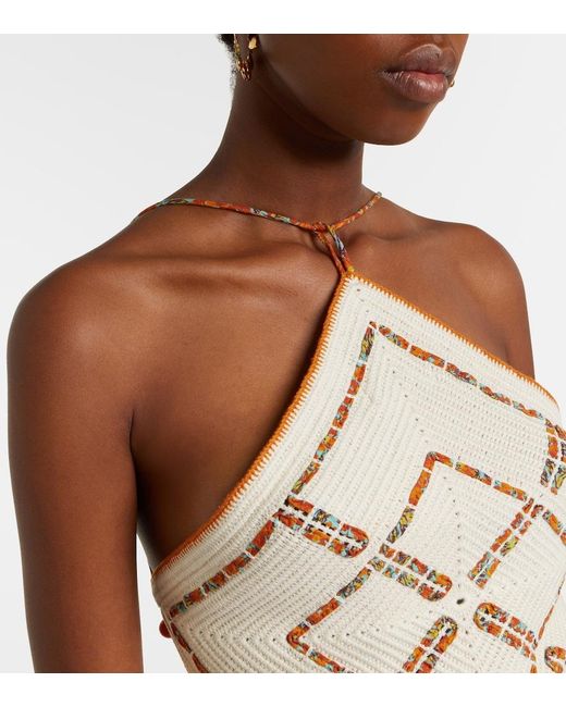 ALÉMAIS Metallic Marva Beaded Crochet Open-Back Cotton Top