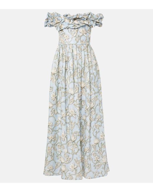 Robe Longue Espliego En Lin A Fleurs Agua Bendita en coloris White