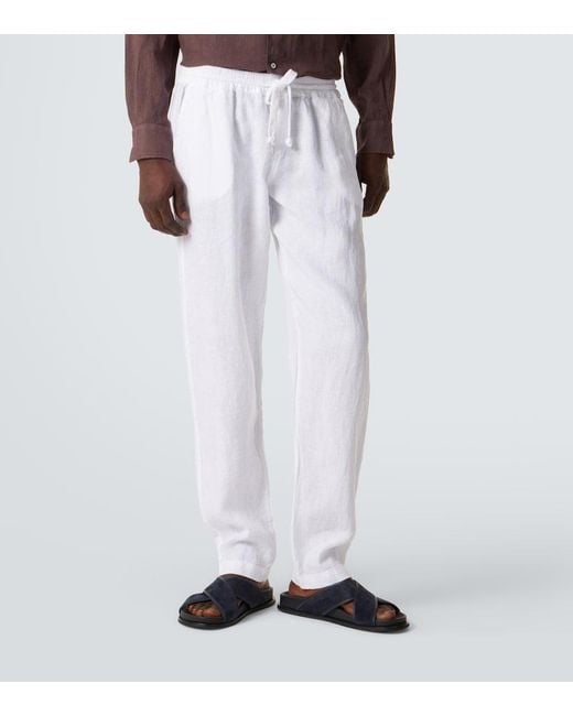 Fedeli White Bonifacio Linen Tapered Pants for men
