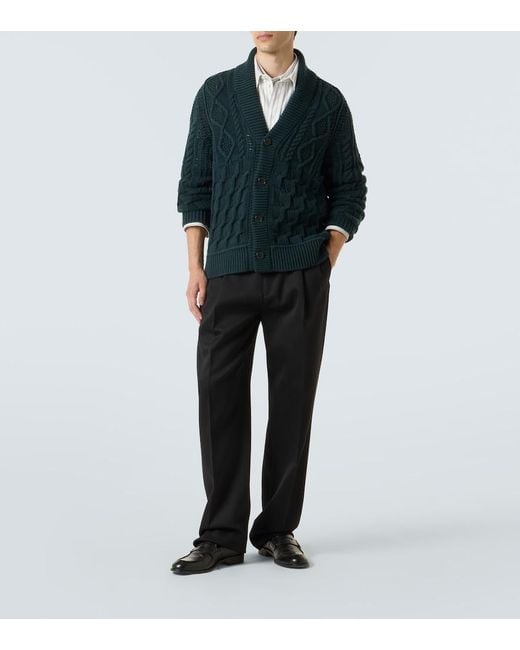 Zegna Blue Cable-Knit Cashmere Cardigan for men