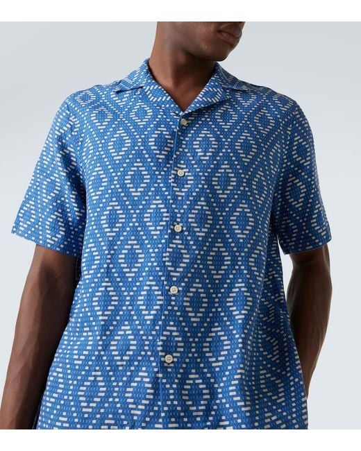 Frescobol Carioca Blue Roberto Printed Linen Shirt for men