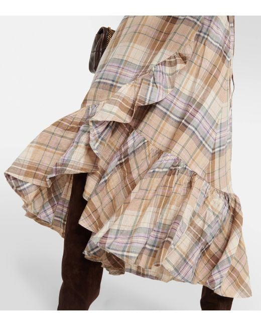 Polo Ralph Lauren Natural Puff-sleeve Plaid-pattern Linen Midi Dress