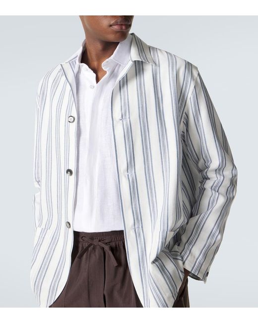 Brioni White Striped Cotton And Linen Blazer for men