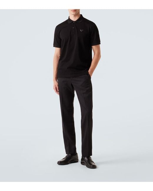Prada Black Triangle-Logo Cotton-Piqué Polo Shirt Xxl for men