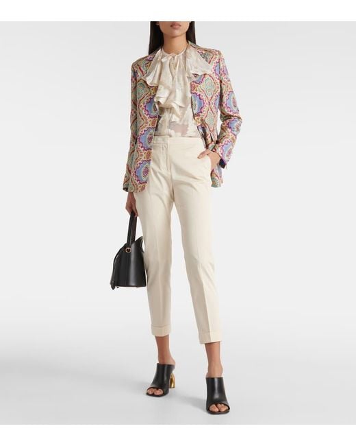 Etro Natural High-Rise Cotton-Blend Tapered Pants