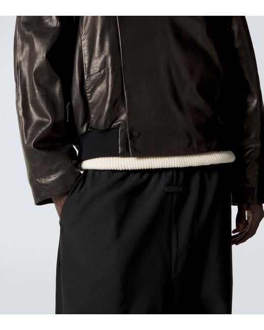 Fear Of God Black Leather Bomber Jacket for men