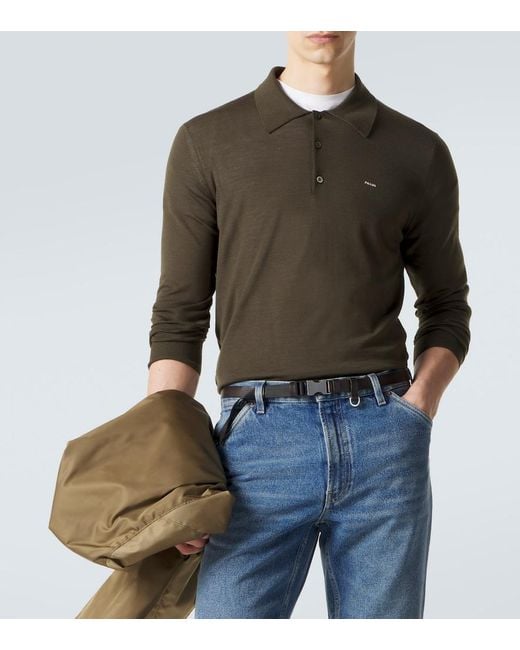 Prada Green Virgin Wool Polo Sweater for men