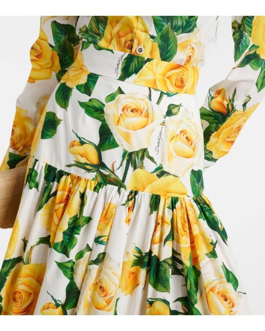 Long ruffled skirt in yellow rose-print cotton Dolce & Gabbana