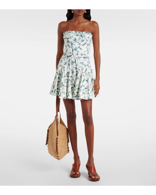 Agua Bendita Blue Caudal Strapless Cotton-Blend Minidress
