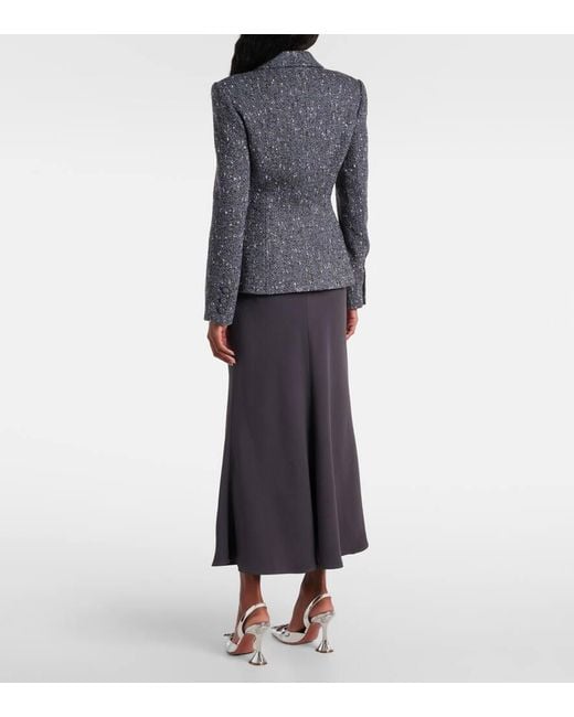 Self-Portrait Blue Boucle And Crepe Midi Dress