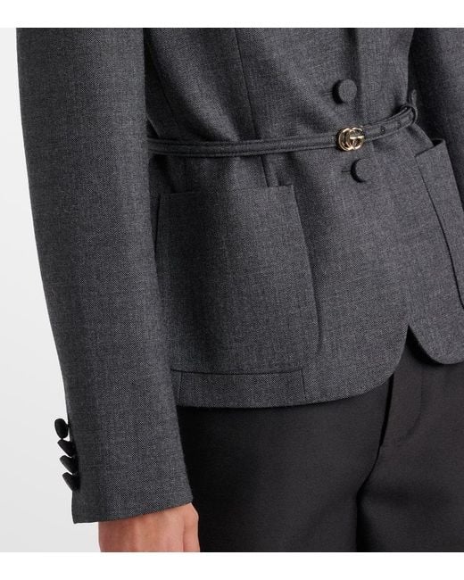 Gucci Black Einreihiger Blazer Aus Grisaille-Wolle, Grösse