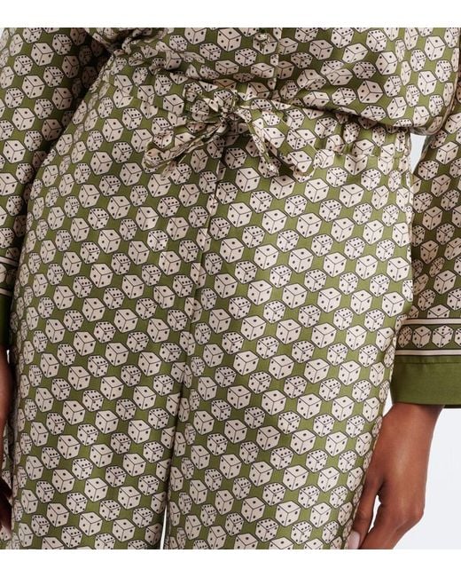Max Mara Natural Printed Silk Wide-Leg Pants