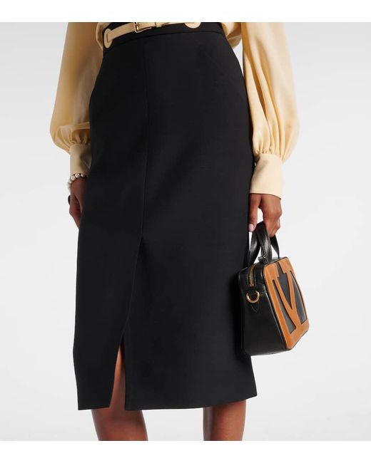 Valentino Black Belted Wool And Silk Midi Skirt