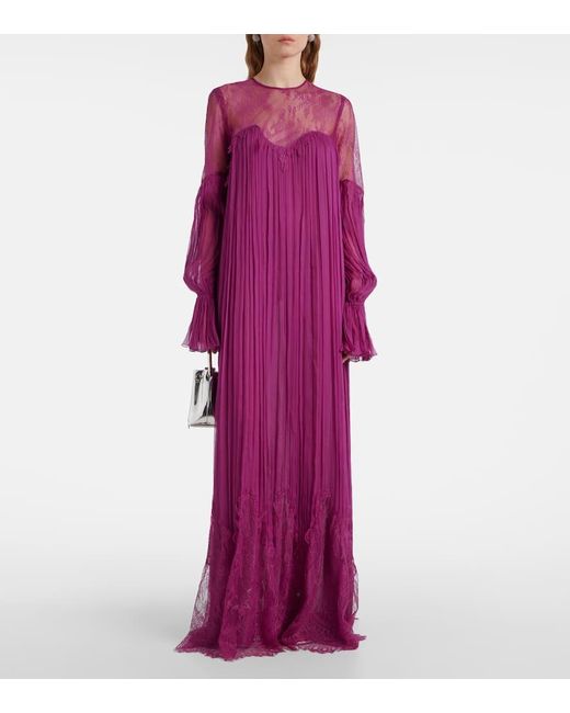 Costarellos Pink Renia Silk-Blend Lace Gown