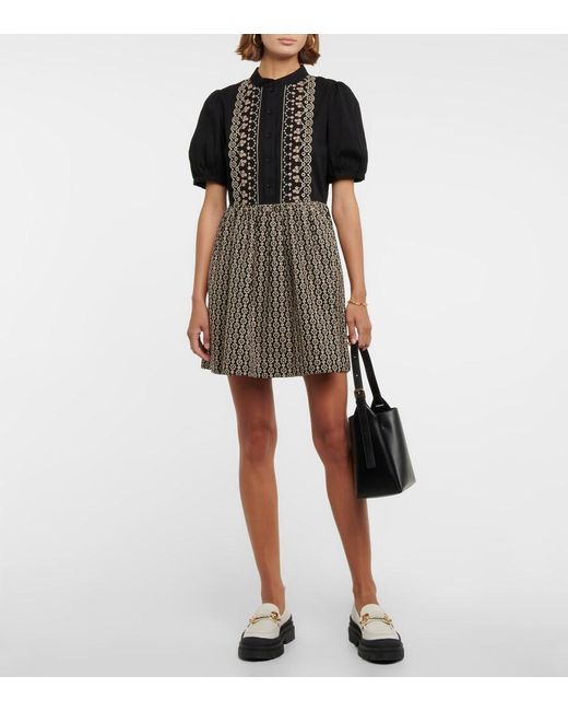 See By Chloé Black See By Chloe Floral Embroidered Cotton Minidress
