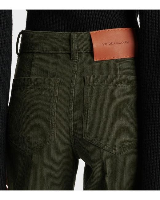 Victoria Beckham Green Alina Mid-Rise Cotton Corduroy Flared Pants