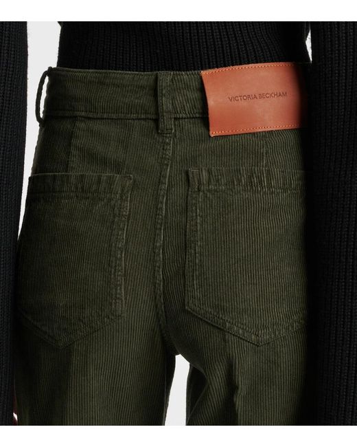 Victoria Beckham Green Alina Mid-Rise Cotton Corduroy Flared Pants