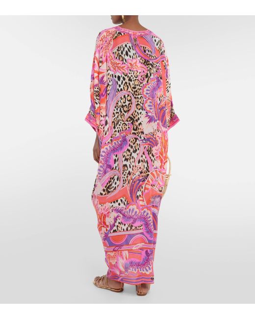 Camilla Pink Printed Silk Crepe Kaftan