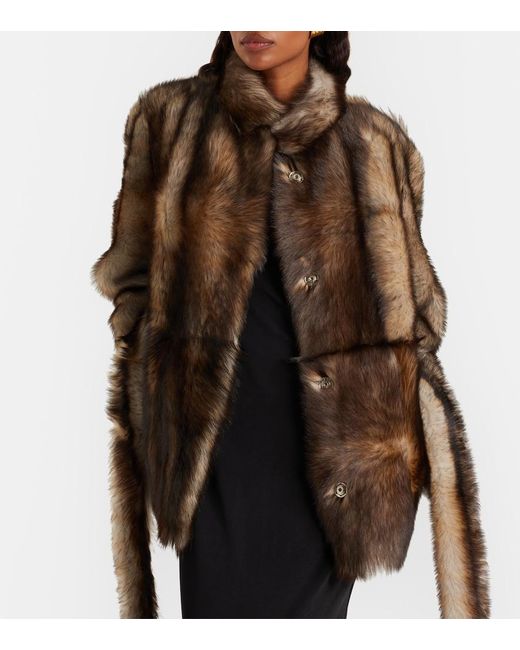 Nour Hammour Brown Elsa Shearling Wrap Jacket