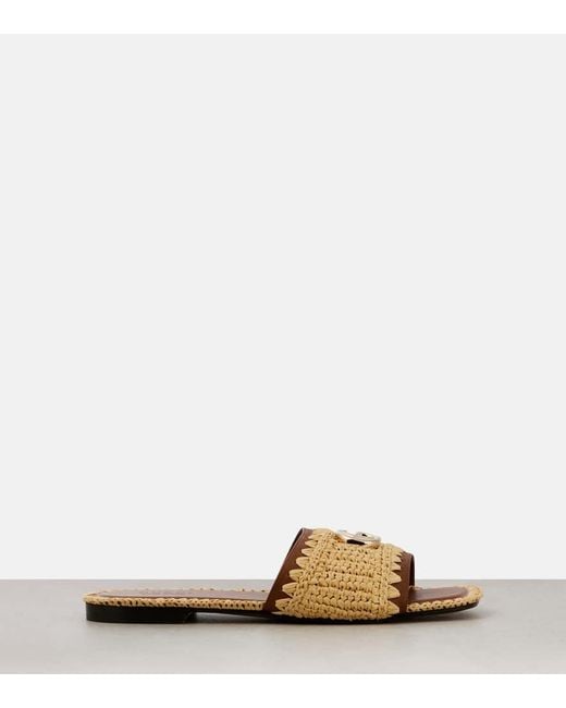 Sandalias De Rafia Y Piel Con Gg Gucci de color Brown