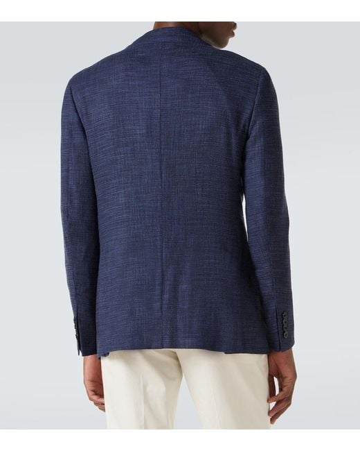 Blazer En Mezcla De Lana, Seda Y Algodon Kiton de hombre de color Blue