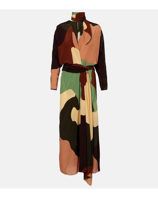 Johanna Ortiz Multicolor Printed Scarf-Detail Silk Maxi Dress