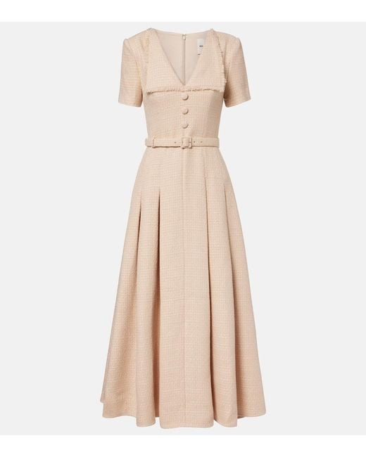 Roland Mouret Natural Belted Boucle Maxi Dress