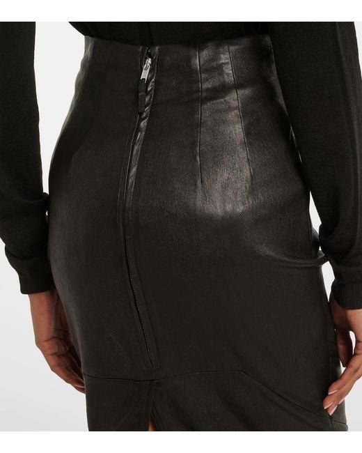 Rick Owens Black Dirt Pillar Leather And Cotton Midi Skirt