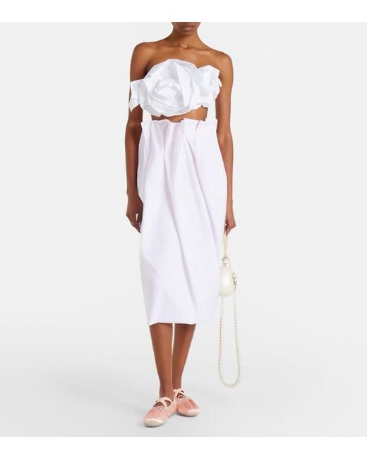Simone Rocha White Rosette Cotton Poplin Bandeau Top