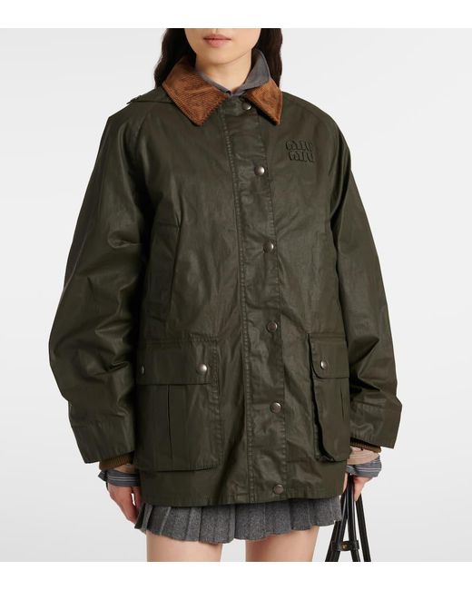 Miu Miu Green Jacke Aus Popeline Mit Cord