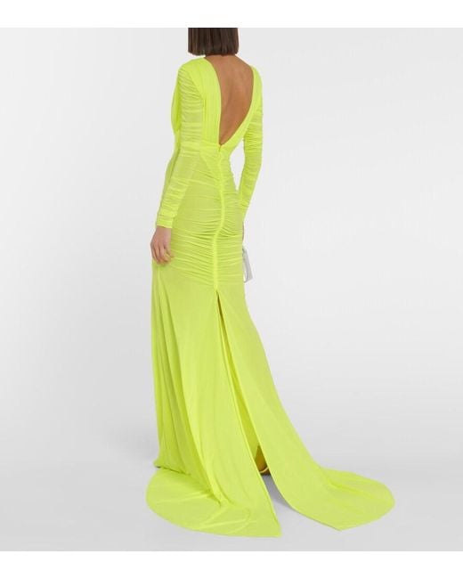 Alex Perry Yellow Ruched Satin Gown