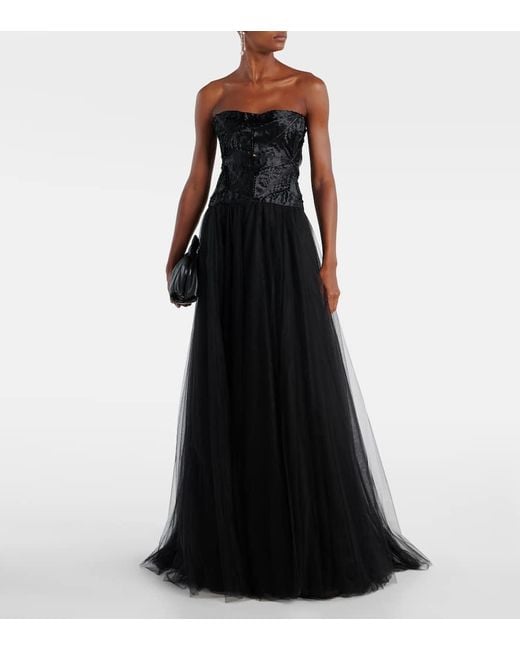 Costarellos Black Tulle Bustier Gown