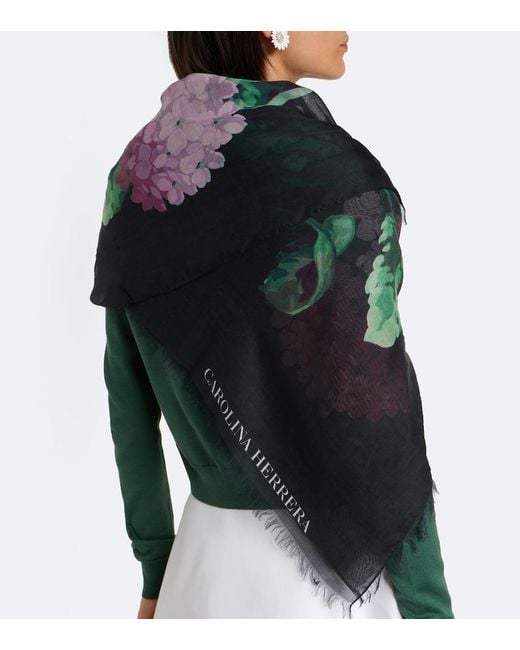 Carolina Herrera Green Floral Scarf