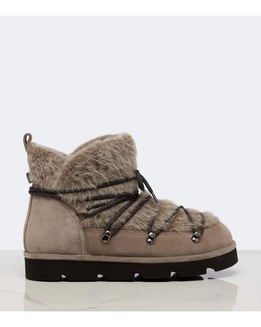 Brunello Cucinelli Brown Monili Shearling And Suede Snow Boots
