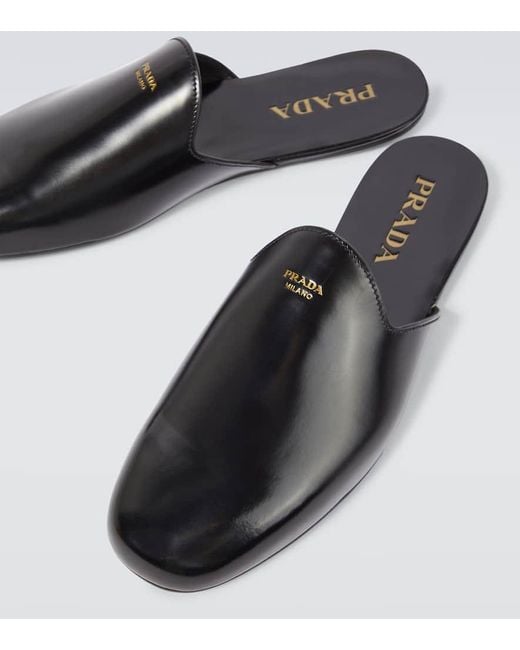 Prada Open-Back Patent-Leather Slippers in Black for Men | Lyst