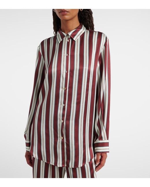 Asceno Red Striped Silk Satin Pajama Shirt
