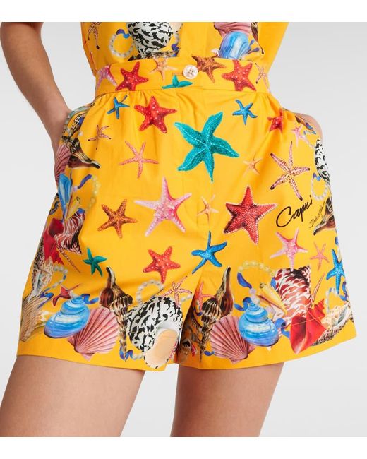 Dolce & Gabbana Yellow High-Rise Shorts Capri aus Baumwolle