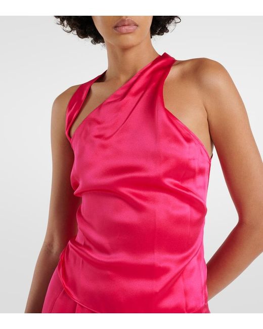 The Sei Red One-shoulder Silk Top