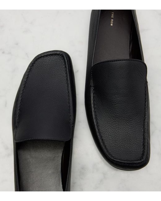 The Row Black Leo Leather Slip-On Shoes